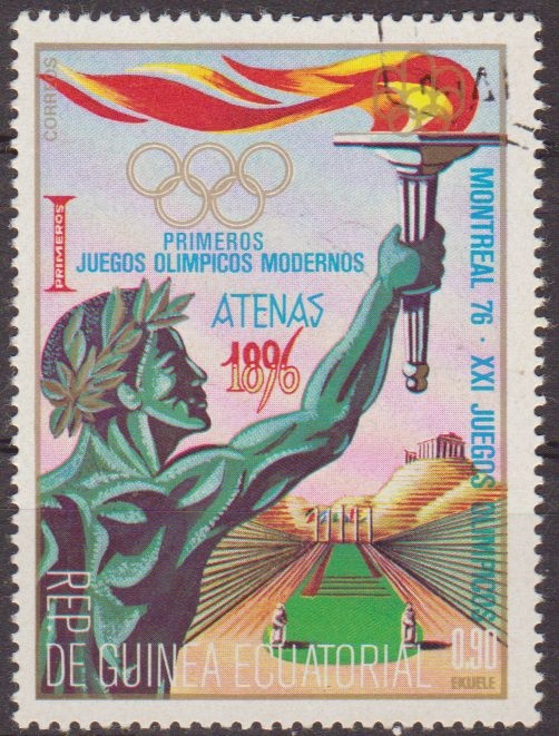 Guinea Ecuatorial 1975 Sello * Juegos Olimpicos 05 Invierno Cartel Atenas 1896 0,90ek Guinée Equatoriale Preobliteré Matasello de favor Preobliterado 
